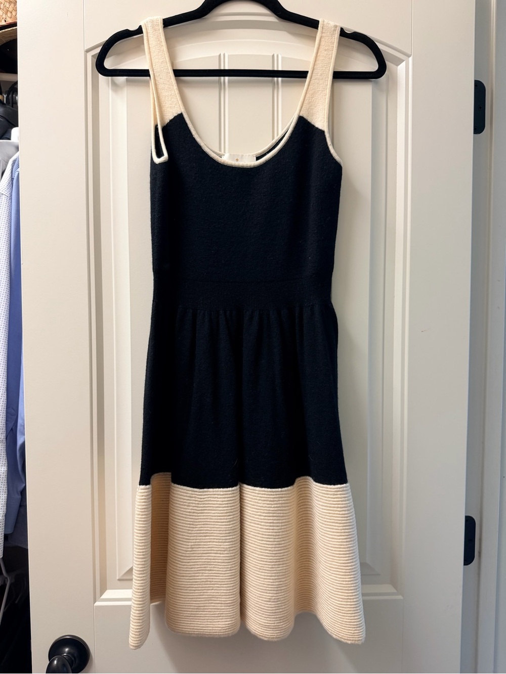 kate spade Black and Cream Knit Tank Dress fit & flare natural wool medium